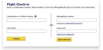Enter your confirmation or eTicket number and last name OR Log in using your airline account information